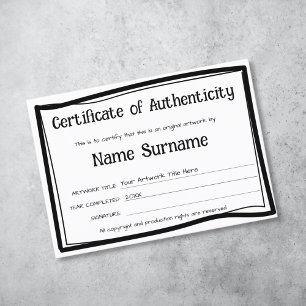 Certificaat van authenticiteit Kunstwerk door Logo