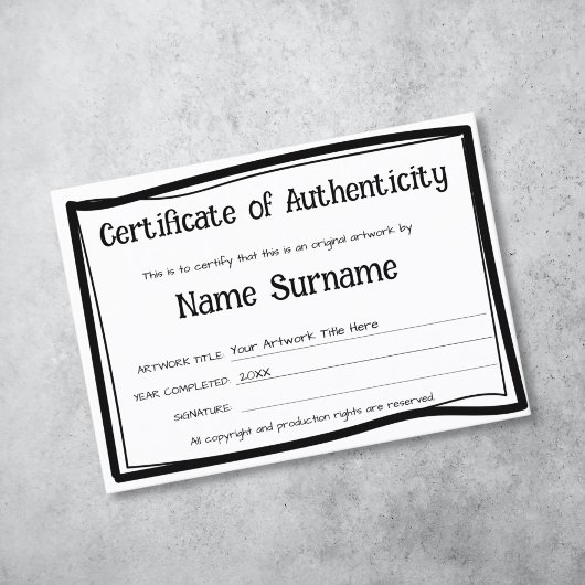 Certificaat van authenticiteit Kunstwerk door Logo