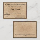 Certificaat van authenticiteit Kunstwerk door Logo (Voorkant / Achterkant)