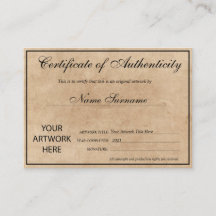 Certificaat van authenticiteit Kunstwerk door Logo