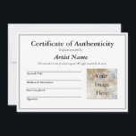 Certificaat van authenticiteit voor kunst met foto kaart<br><div class="desc">Dit is een aanpasbaar Certificaat van de sjabloon van de Authenticiteit voor kunstenaars om met originele kunstwerken te omvatten. U kunt om het even welke gebieden aanpassen en een foto toevoegen met betrekking tot uw kunstzaken of het kunstwerk zelf. Ik ben een schilder en gebruik een gelijkaardige vulbare stijl voor...</div>