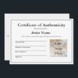 Certificaat van authenticiteit voor kunst met foto kaart<br><div class="desc">Dit is een aanpasbaar Certificaat van de sjabloon van de Authenticiteit voor kunstenaars om met originele kunstwerken te omvatten. U kunt om het even welke gebieden aanpassen en een foto toevoegen met betrekking tot uw kunstzaken of het kunstwerk zelf. Ik ben een schilder en gebruik een gelijkaardige vulbare stijl voor...</div>
