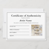 Certificaat van authenticiteit voor kunst met foto
