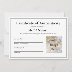 Certificaat van authenticiteit voor kunst met foto kaart