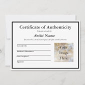 Certificaat van authenticiteit voor kunst met foto kaart (Voorkant)