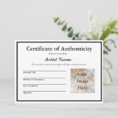 Certificaat van authenticiteit voor kunst met foto kaart (Staand voorkant)