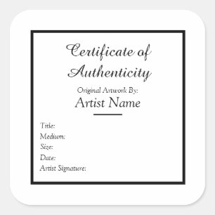 Certificaat van authenticiteit voor kunst vierkante sticker