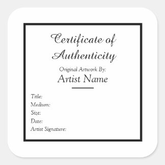Certificaat van authenticiteit voor kunst vierkante sticker