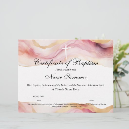 Certificaat van baptisme, Baby-bestemming (Staand voorkant)