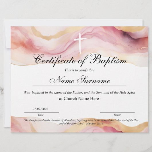 Certificaat van baptisme, Baby-bestemming (Voorkant)