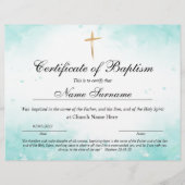 Certificaat van baptisme, Baby-bestemming (Voorkant)