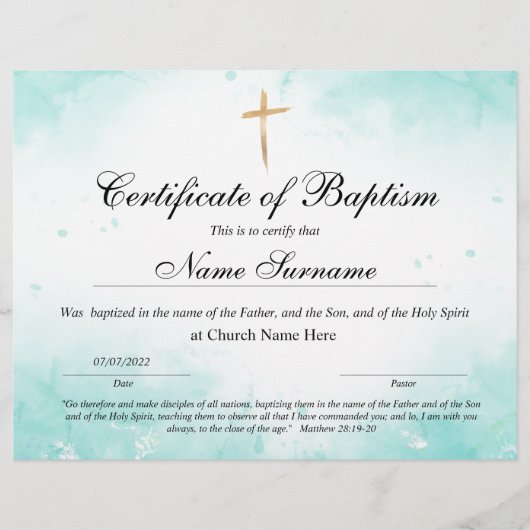 Certificaat van baptisme, Baby-bestemming (Voorkant)
