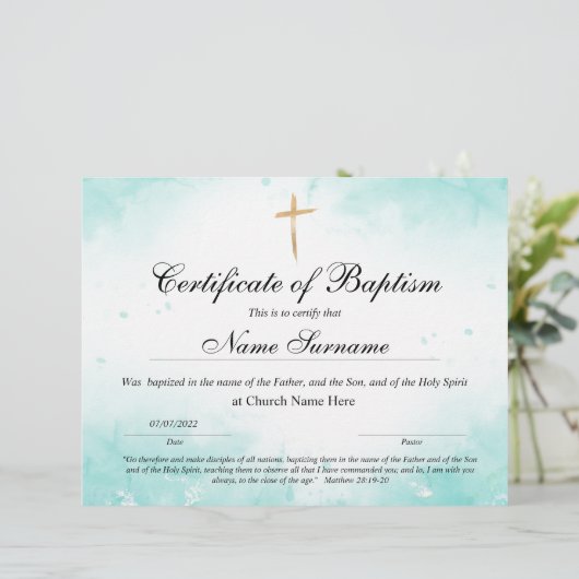 Certificaat van baptisme, Baby-bestemming (Staand voorkant)