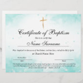 Certificaat van baptisme, Baby-bestemming (Voorkant / Achterkant)