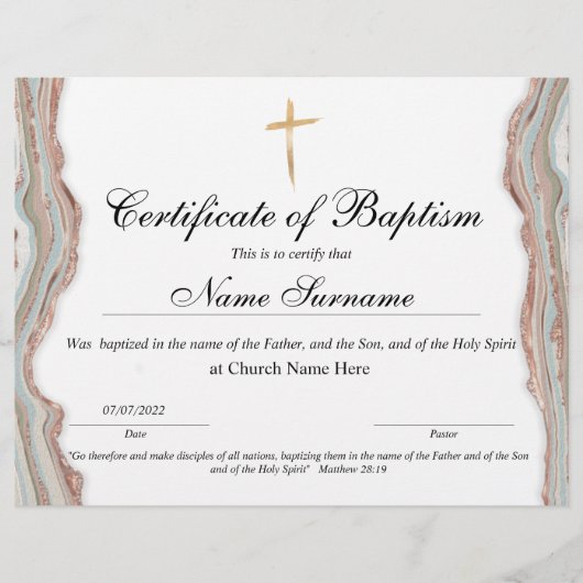 Certificaat van baptisme, Baby-bestemming (Voorkant)