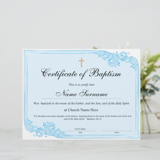 Certificaat van baptisme, Baby-bestemming (Staand voorkant)