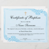 Certificaat van baptisme, Baby-bestemming (Voorkant / Achterkant)