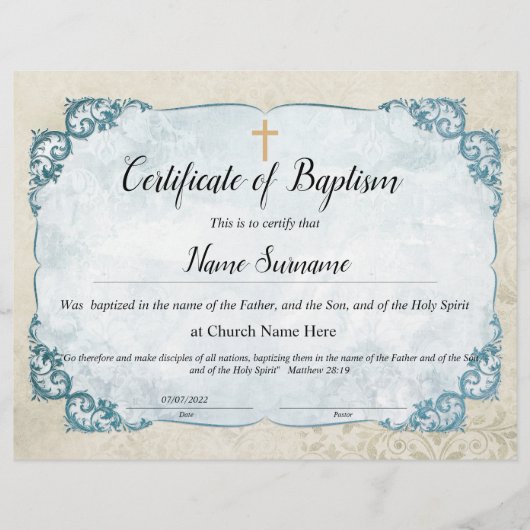 Certificaat van baptisme, Baby-bestemming (Voorkant)