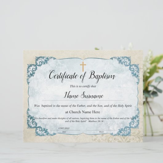 Certificaat van baptisme, Baby-bestemming (Staand voorkant)