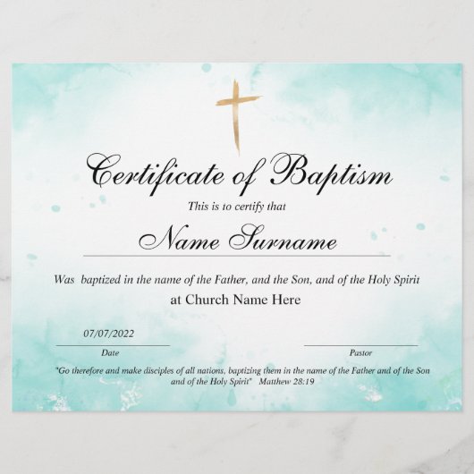 Certificaat van baptisme, Baby-bestemming (Voorkant)