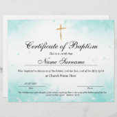 Certificaat van baptisme, Baby-bestemming (Voorkant / Achterkant)