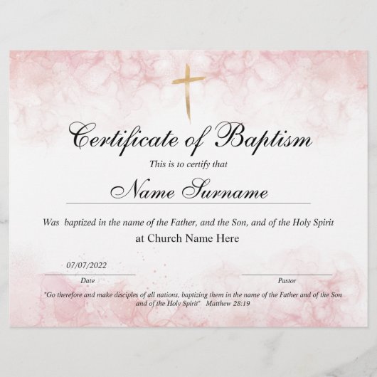Certificaat van baptisme, Baby-bestemming (Voorkant)