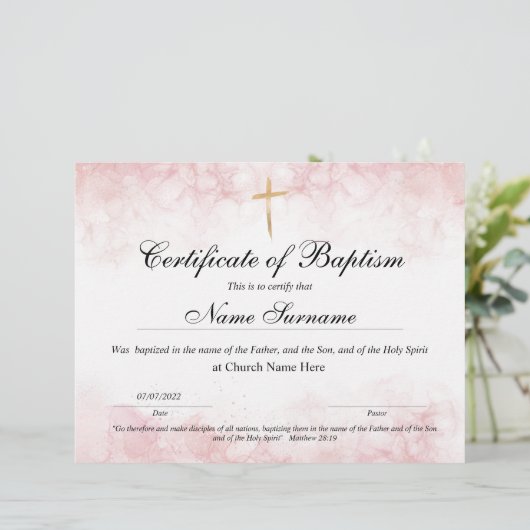 Certificaat van baptisme, Baby-bestemming (Staand voorkant)