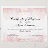 Certificaat van baptisme, Baby-bestemming (Voorkant / Achterkant)