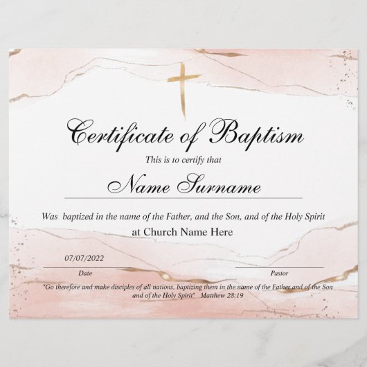 Certificaat van baptisme, Baby-bestemming (Voorkant)