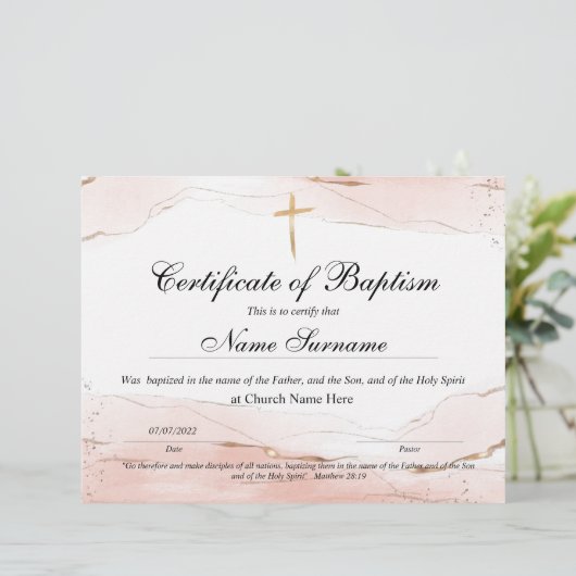 Certificaat van baptisme, Baby-bestemming (Staand voorkant)