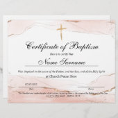 Certificaat van baptisme, Baby-bestemming (Voorkant / Achterkant)