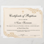 Certificaat van baptisme, Baby-bestemming (Voorkant / Achterkant)