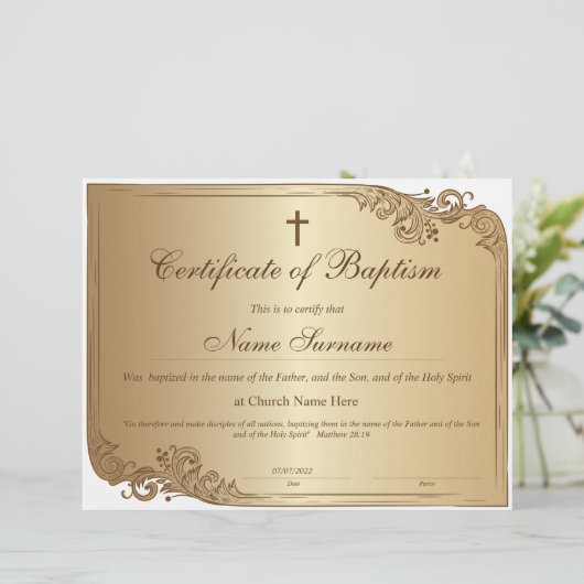 Certificaat van baptisme, Baby-bestemming (Staand voorkant)