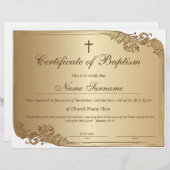 Certificaat van baptisme, Baby-bestemming (Voorkant / Achterkant)