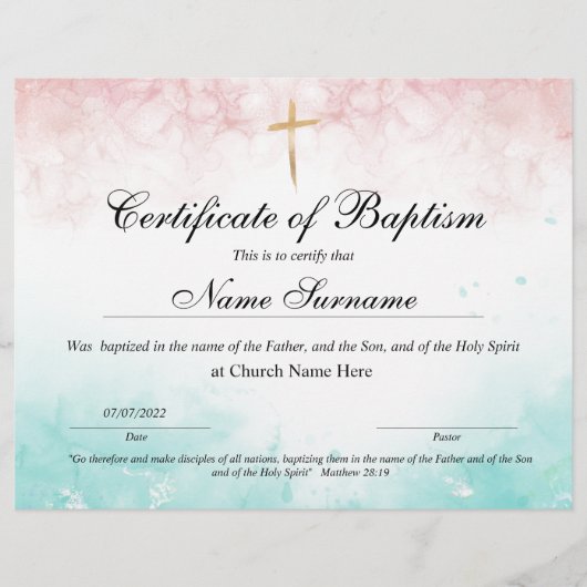 Certificaat van baptisme, Baby-bestemming (Voorkant)
