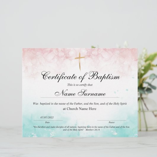 Certificaat van baptisme, Baby-bestemming (Staand voorkant)