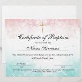 Certificaat van baptisme, Baby-bestemming (Voorkant / Achterkant)