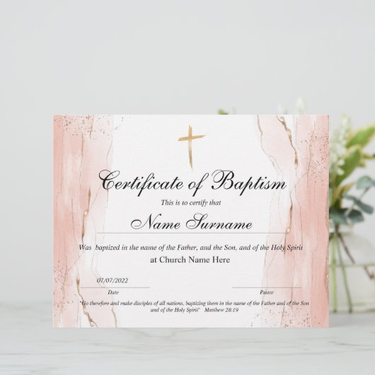 Certificaat van baptisme, Baby-bestemming (Staand voorkant)