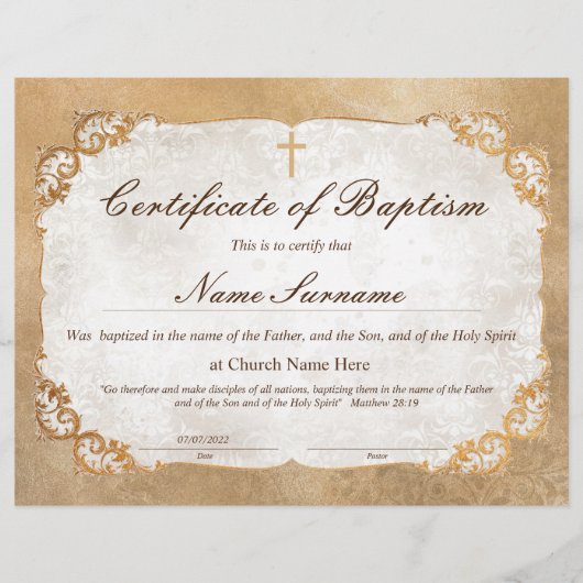 Certificaat van baptisme, Baby-bestemming (Voorkant)