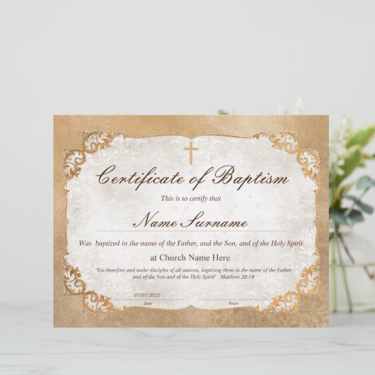 Certificaat van baptisme, Baby-bestemming (Staand voorkant)