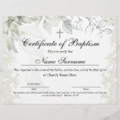 Certificaat van baptisme, Baby-bestemming (Voorkant)