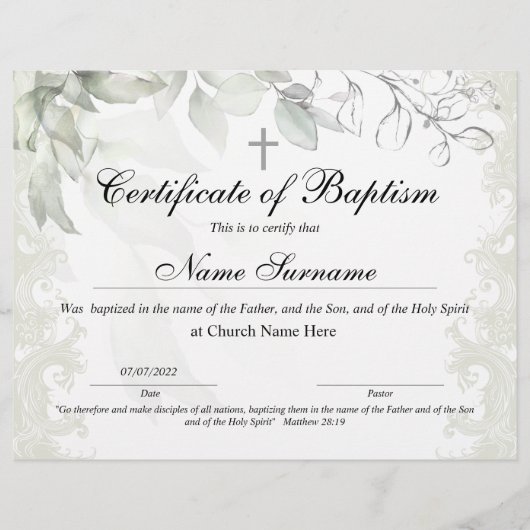 Certificaat van baptisme, Baby-bestemming (Voorkant)
