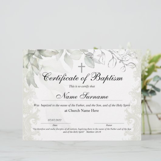 Certificaat van baptisme, Baby-bestemming (Staand voorkant)