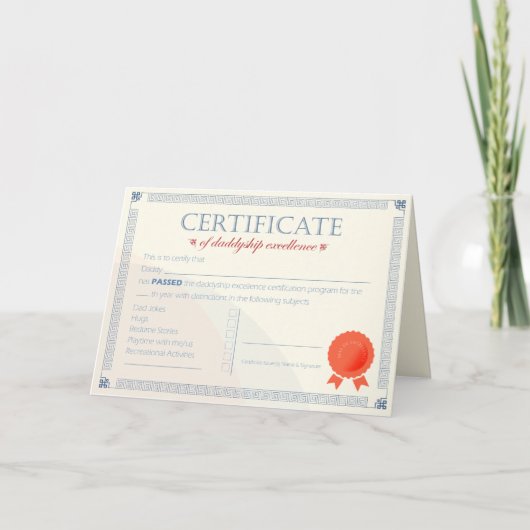 Certificaat van Daddyship Excellence: Tiener-goedg Bedankkaart (Voorkant)
