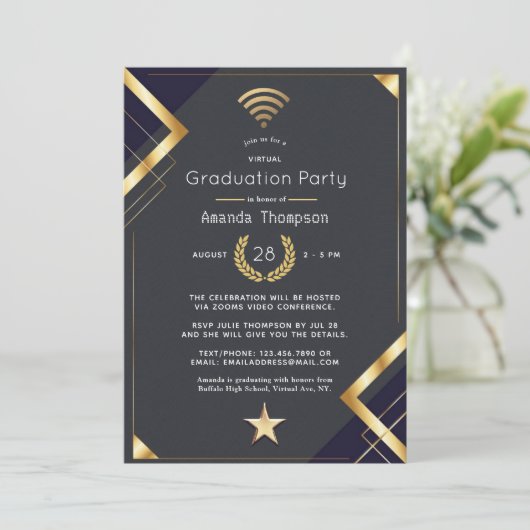 Certificaat van de Black & Gold Virtual Graduation Kaart (Staand voorkant)