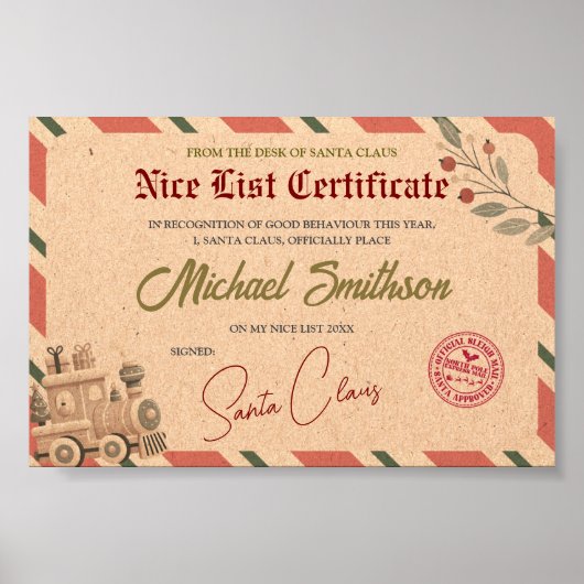 Certificaat van de goede lijst van Sinterklaas Poster (Voorkant)