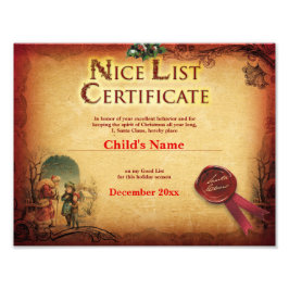 Certificaat van de lijst van Nice van de kerstman Foto Afdruk