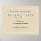 Certificaat van de winnende partij voor Sailing Cl Poster (Voorkant)