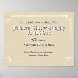 Certificaat van de winnende partij voor Sailing Cl Poster