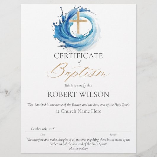 Certificaat van Doop, Water doopsel (Voorkant)